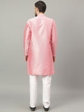 FireFish Brown Geometric Woven Design Straight Jacquard Kurta with Pyjamas Set
