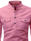 FireFish Men's Slim Fit Double Pocket Beige Color Pure Cotton Short Kurta