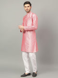 FireFish Brown Geometric Woven Design Straight Jacquard Kurta with Pyjamas Set
