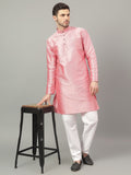 FireFish Brown Geometric Woven Design Straight Jacquard Kurta with Pyjamas Set