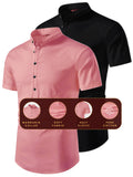 FireFish Men's Slim Fit Beige with Black Color Pure Cotton Half Sleeve Short Kurta Pack 2