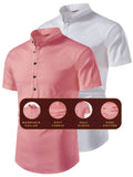 FireFish Men's Slim Fit Beige with White Color Pure Cotton Half Sleeve Short Kurta Pack 2