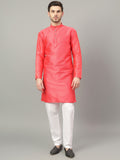 FireFish Brown Geometric Woven Design Straight Jacquard Kurta with Pyjamas Set