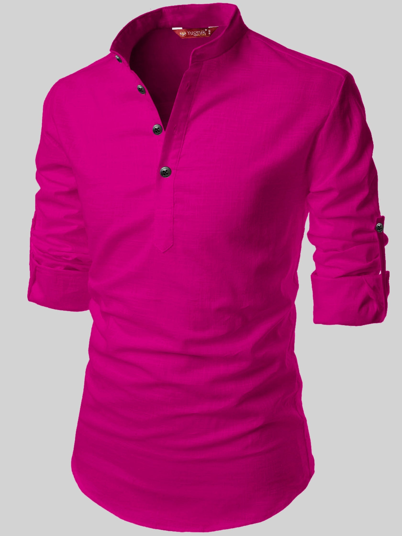 FireFish Men's Slim Fit Dark Yellow with White Color Cotton Short Kurta Pack 2