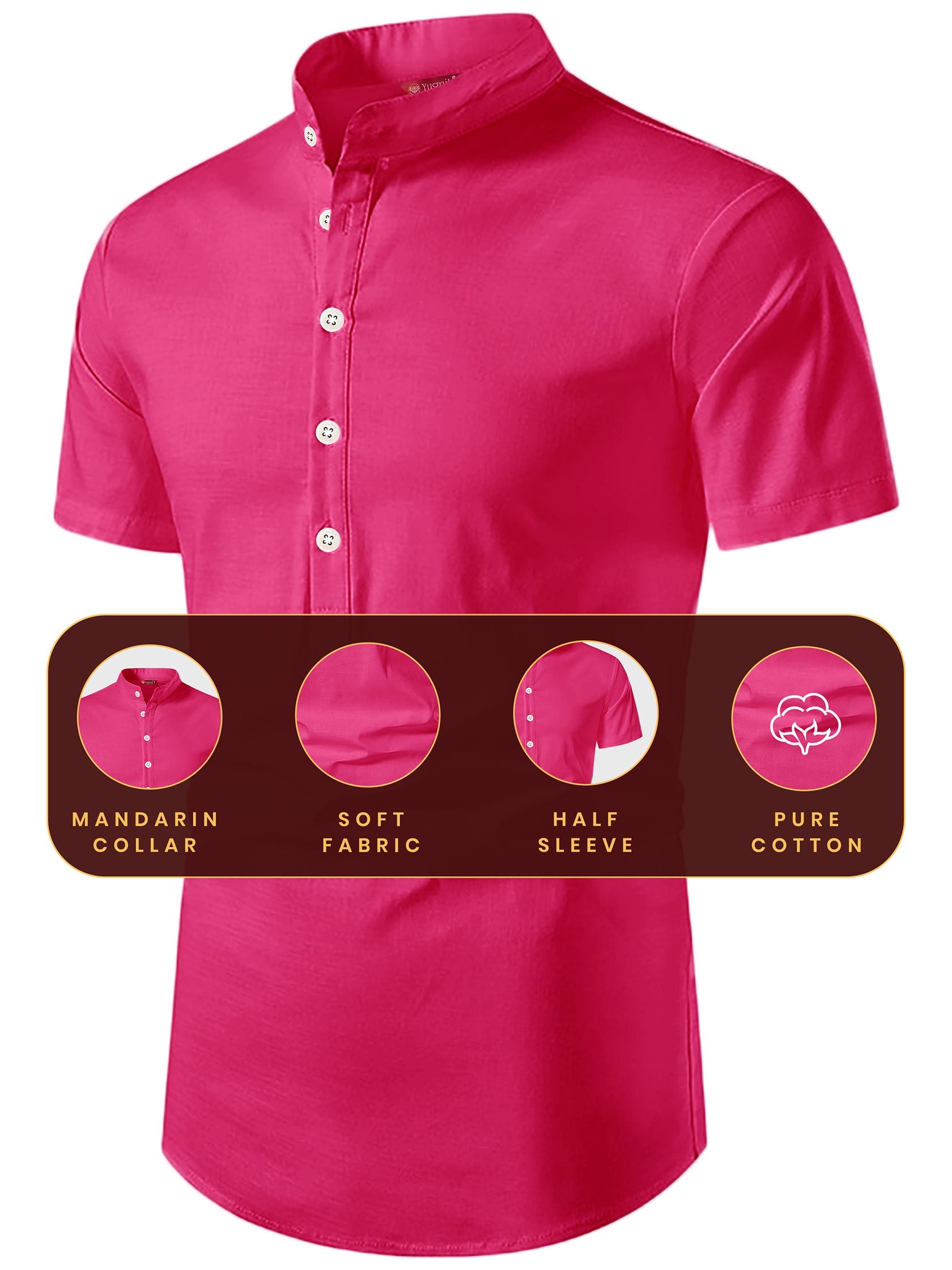FireFish Men's Slim Fit Half Sleeve Beige Color Pure Cotton Short Kurta