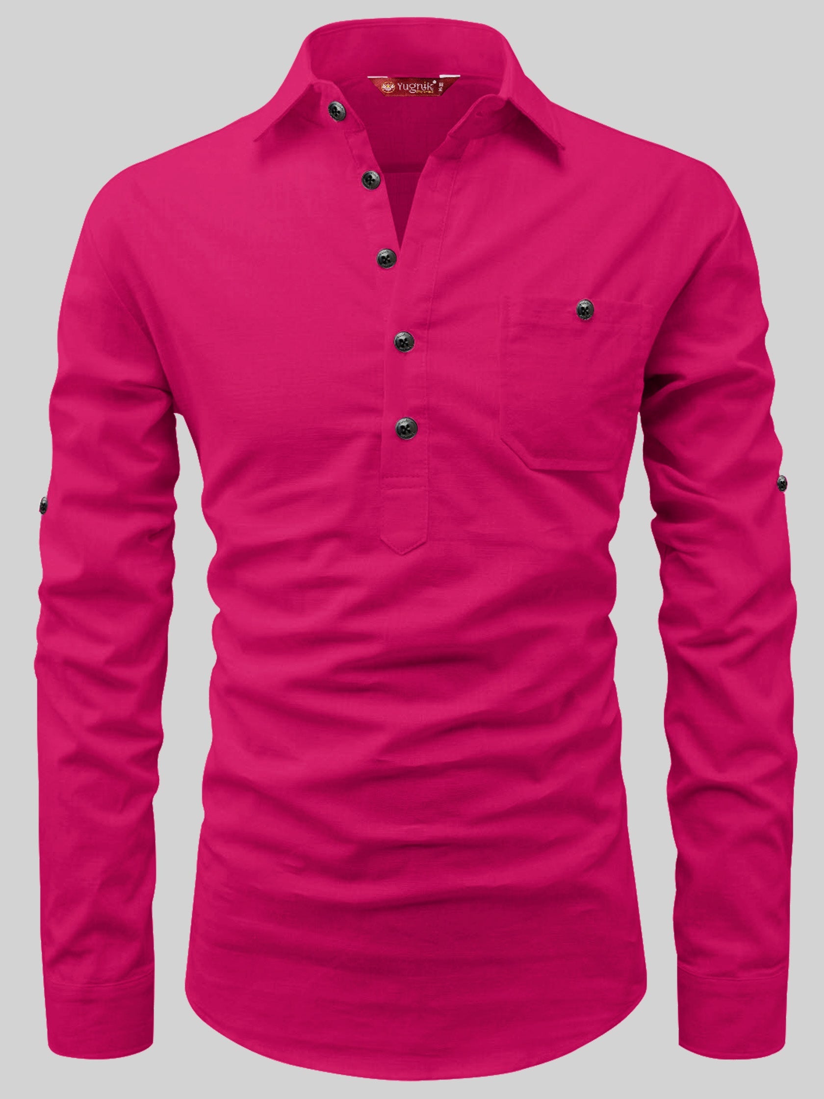 FireFish Men's Slim Fit Light Pista with White Cotton Short Kurta Pack 2