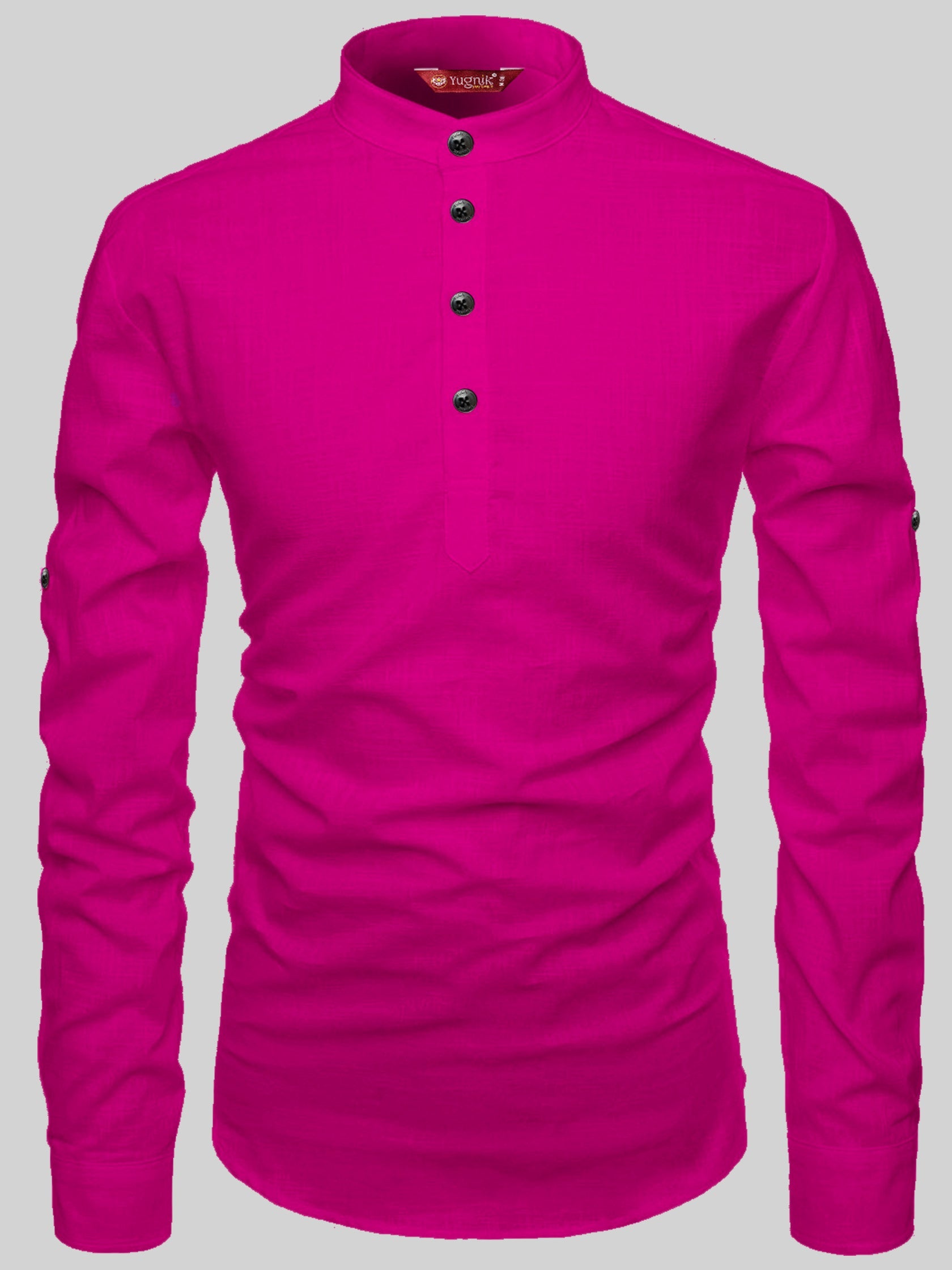 FireFish Men's Slim Fit Full Sleeve Yellow Cotton Short Kurta