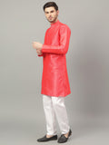 FireFish Brown Geometric Woven Design Straight Jacquard Kurta with Pyjamas Set
