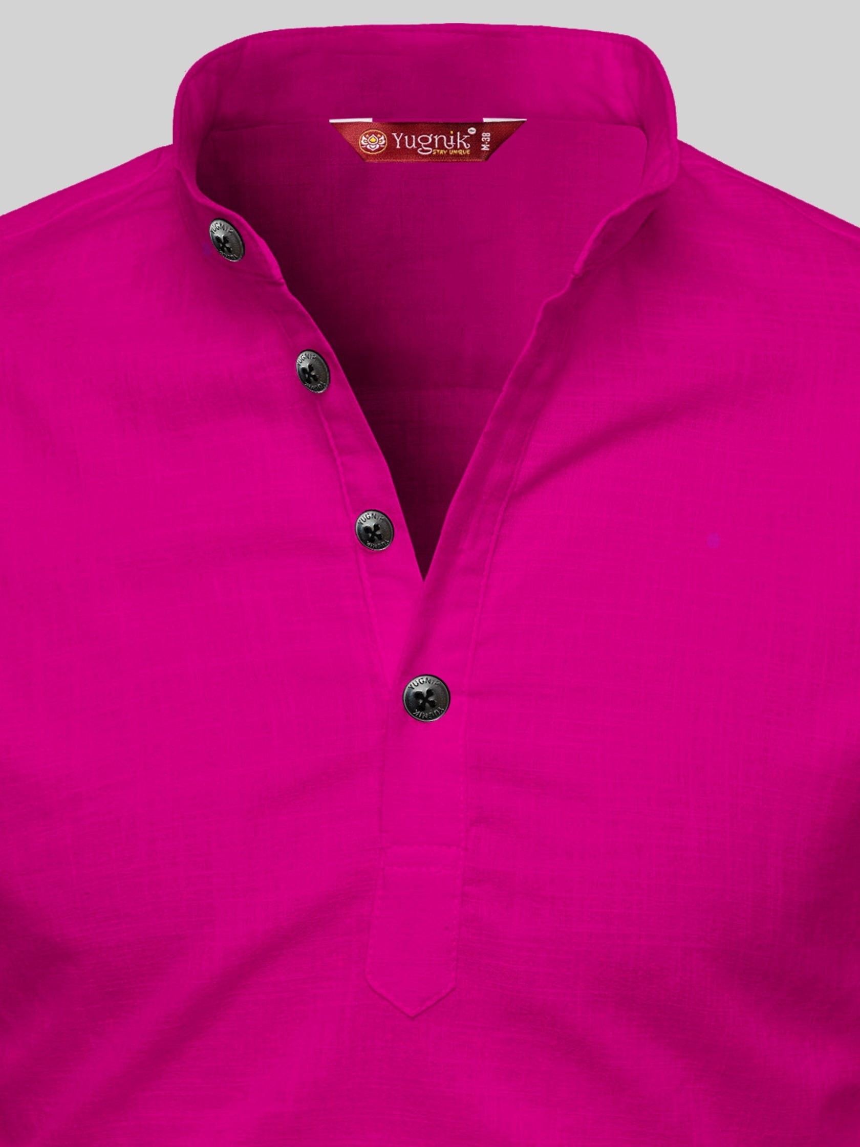 FireFish Men's Slim Fit Full Sleeve Yellow Cotton Short Kurta