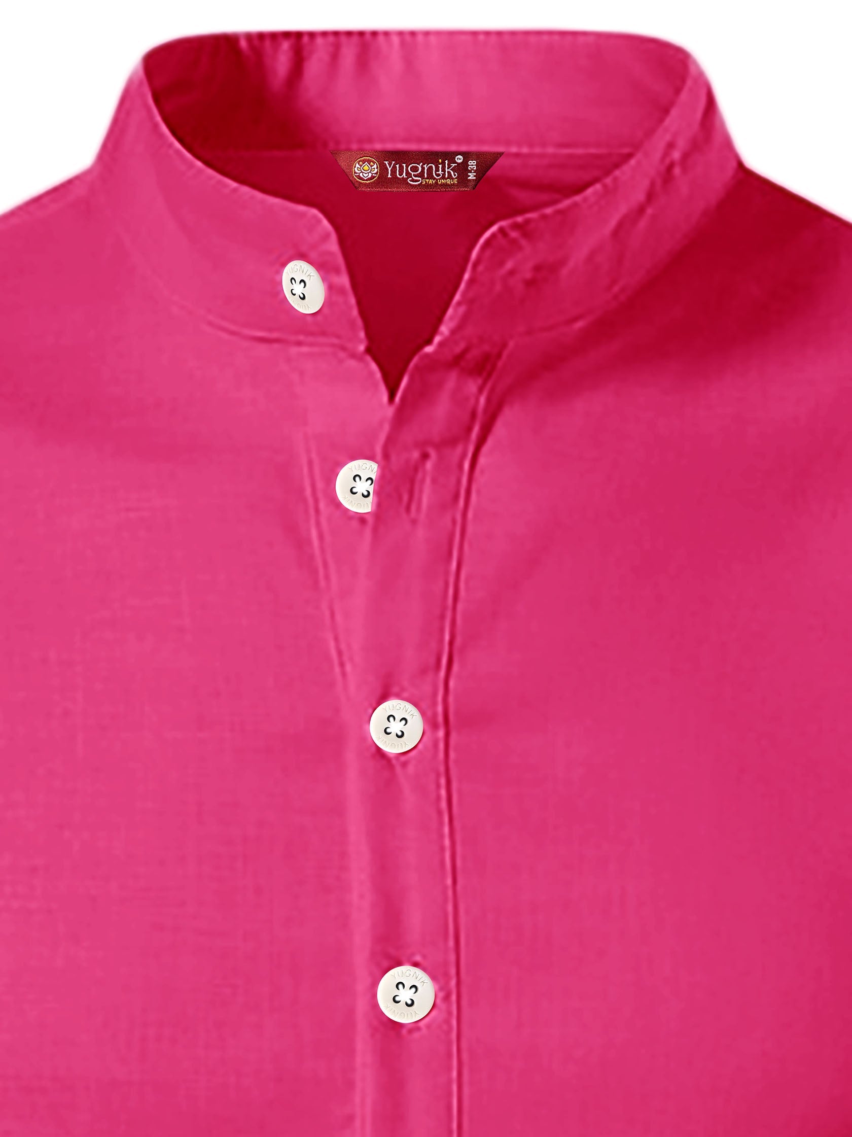 FireFish Men's Slim Fit Beige with Black Color Pure Cotton Half Sleeve Short Kurta Pack 2
