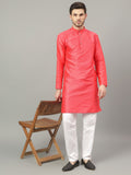 FireFish Brown Geometric Woven Design Straight Jacquard Kurta with Pyjamas Set