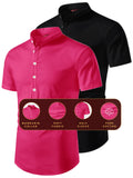 FireFish Men's Slim Fit Beige with Black Color Pure Cotton Half Sleeve Short Kurta Pack 2