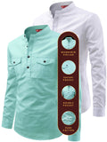 FireFish Men's Slim Fit Double Pocket Beige With White Cotton Short Kurta Pack 2