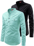 FireFish Men's Slim Fit Double Pocket Beige With Black Cotton Short Kurta Pack 2