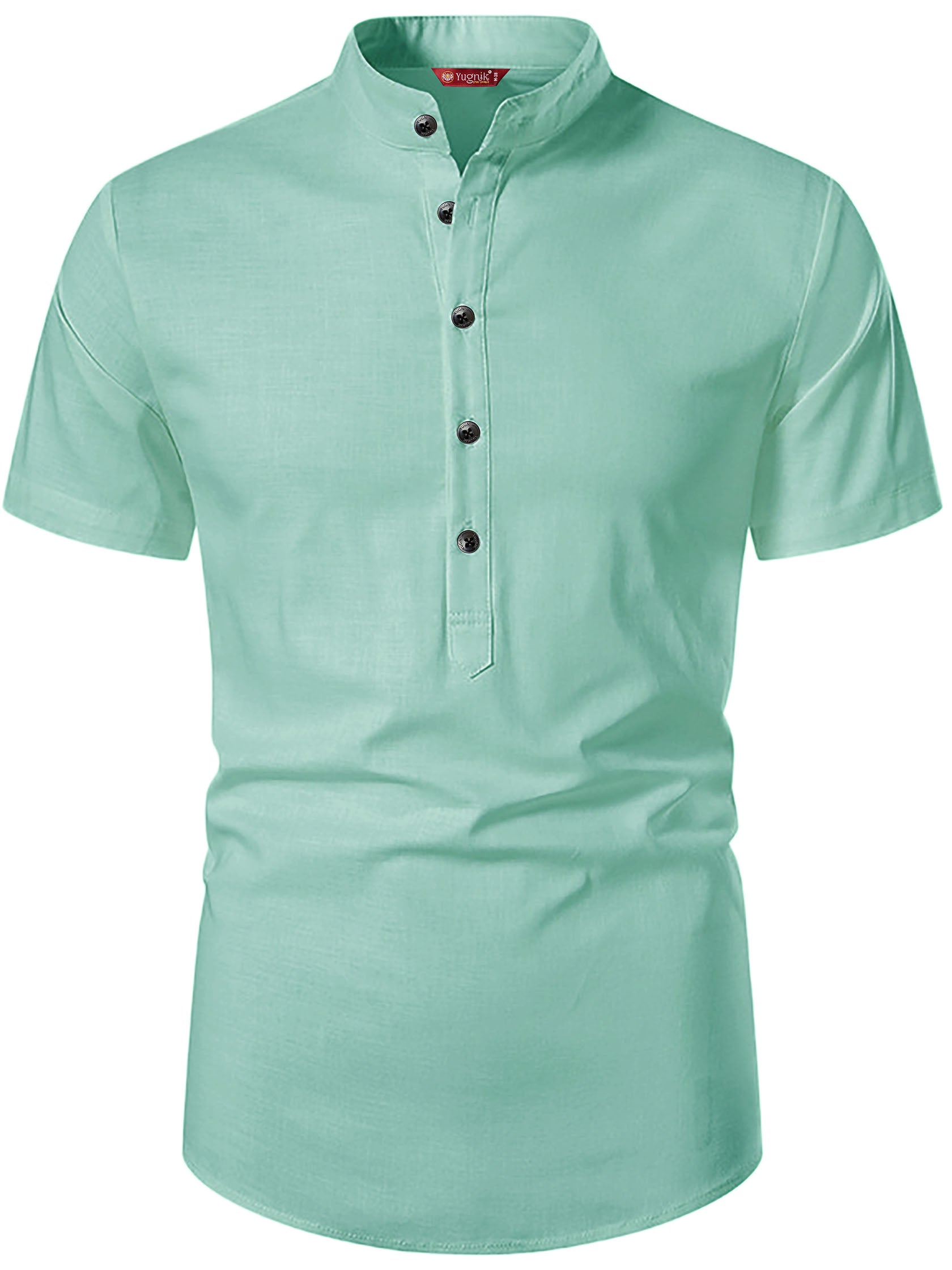 FireFish Men's Slim Fit Beige with Black Color Pure Cotton Half Sleeve Short Kurta Pack 2