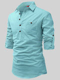 FireFish Men's Slim Fit Dark Teal With White Cotton Short Kurta Pack 2