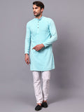 FireFish Men's Pista Chikankari Florist Sequined Long Kurta Set