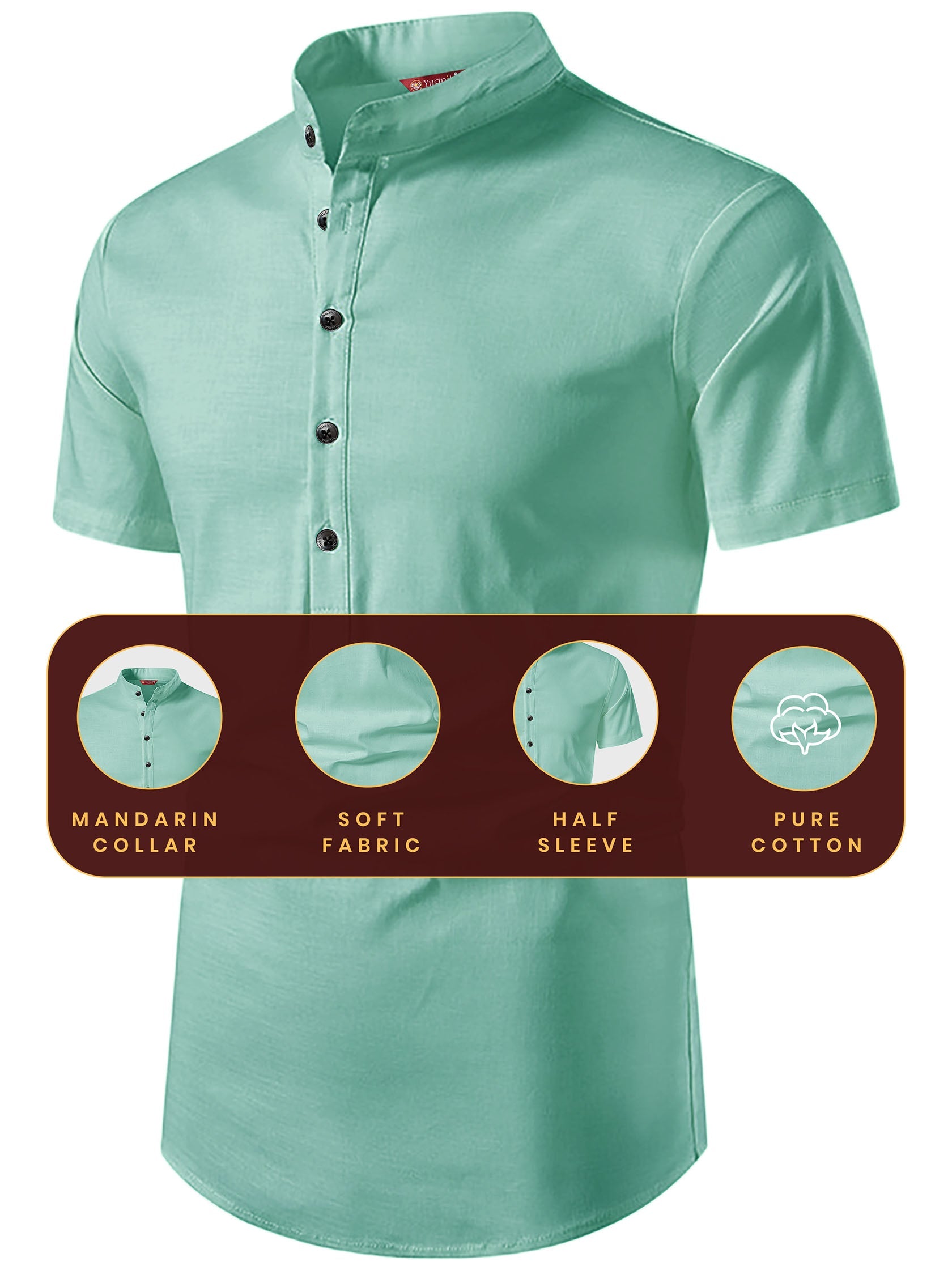 FireFish Men's Slim Fit Half Sleeve Beige Color Pure Cotton Short Kurta