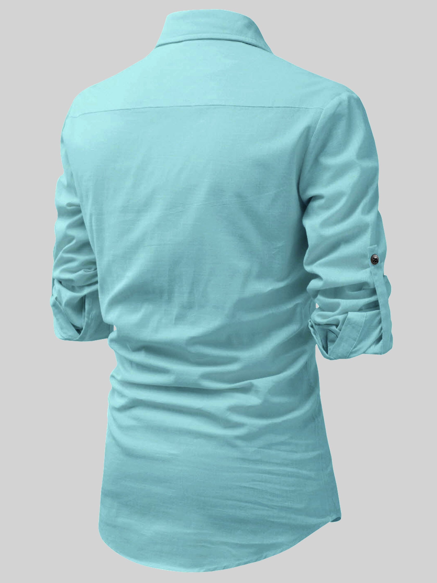 FireFish Men's Slim Fit Dark Teal With White Cotton Short Kurta Pack 2