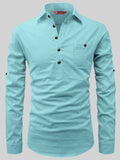 FireFish Men's Slim Fit Dark Teal With White Cotton Short Kurta Pack 2