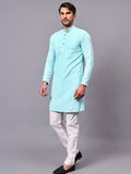 FireFish Men's Pista Chikankari Florist Sequined Long Kurta Set