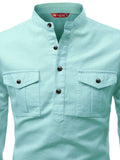 FireFish Men's Slim Fit Double Pocket Beige Color Pure Cotton Short Kurta