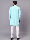 FireFish Men's Pista Chikankari Florist Sequined Long Kurta Set