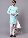 FireFish Men's Pista Chikankari Florist Sequined Long Kurta Set