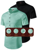 FireFish Men's Slim Fit Beige with Black Color Pure Cotton Half Sleeve Short Kurta Pack 2
