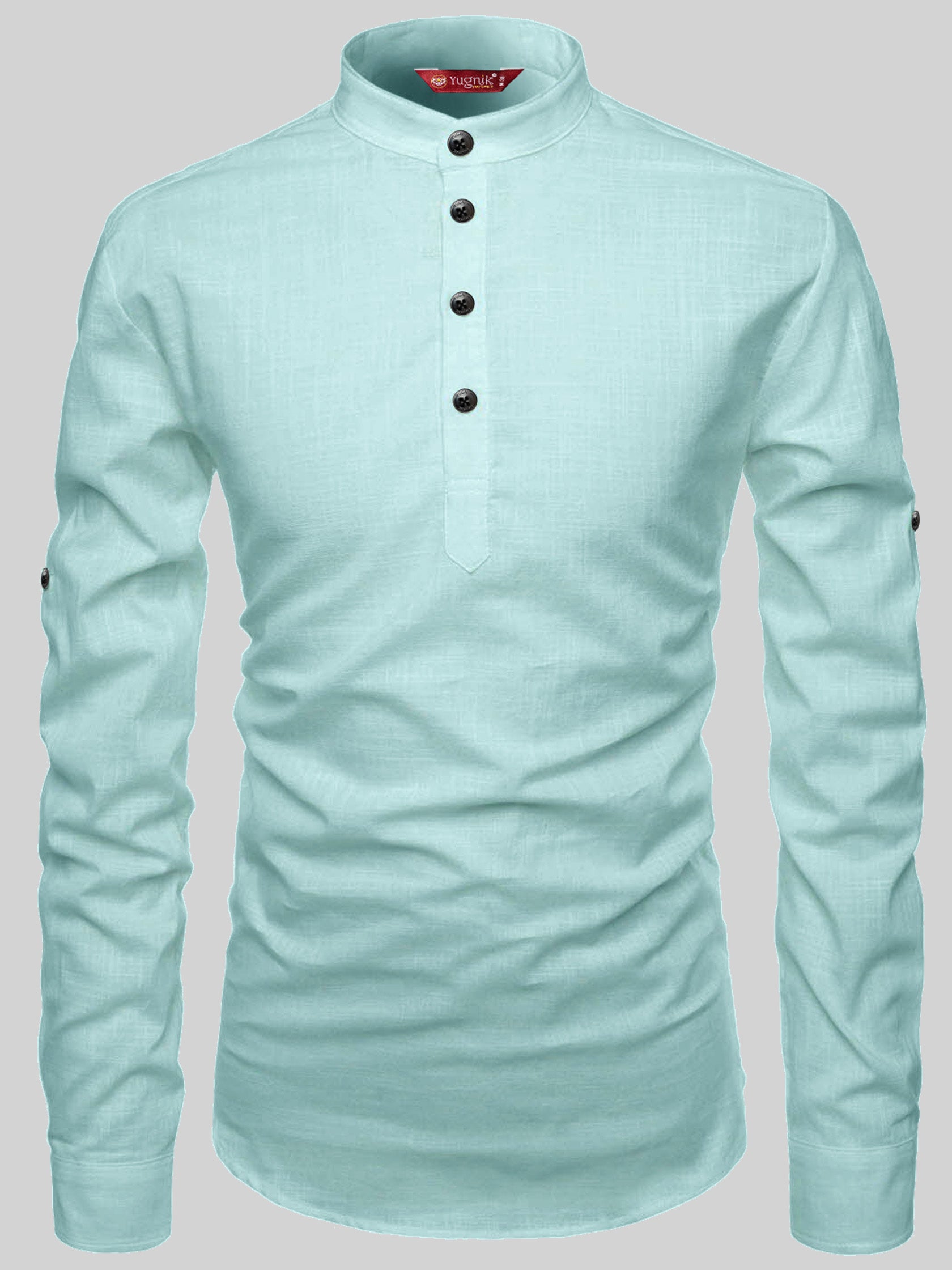 FireFish Men's Slim Fit Full Sleeve Yellow Cotton Short Kurta