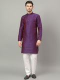 FireFish Brown Geometric Woven Design Straight Jacquard Kurta with Pyjamas Set