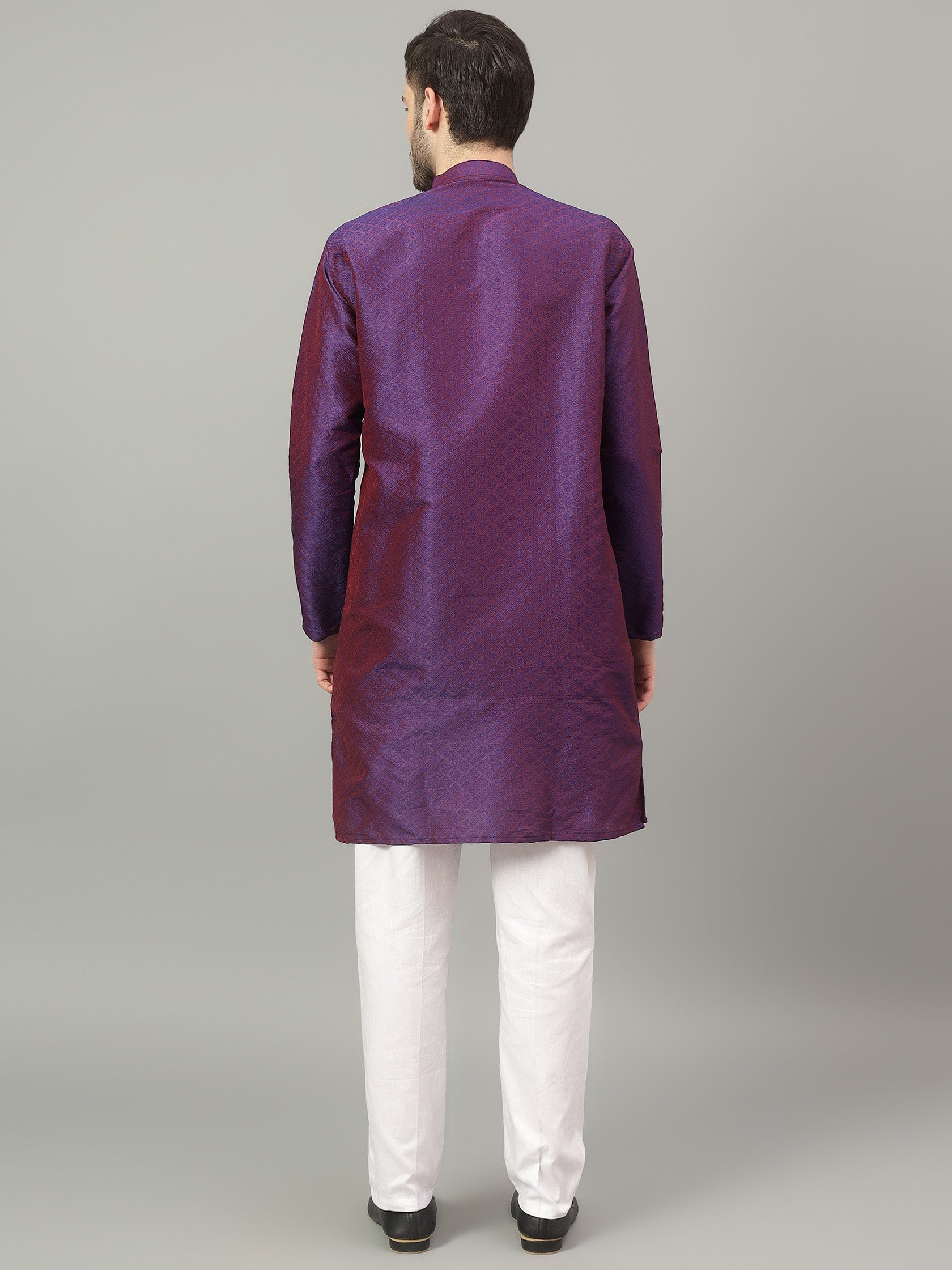 FireFish Brown Geometric Woven Design Straight Jacquard Kurta with Pyjamas Set