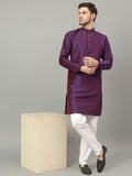 FireFish Brown Geometric Woven Design Straight Jacquard Kurta with Pyjamas Set