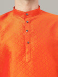 FireFish Brown Geometric Woven Design Straight Jacquard Kurta with Pyjamas Set