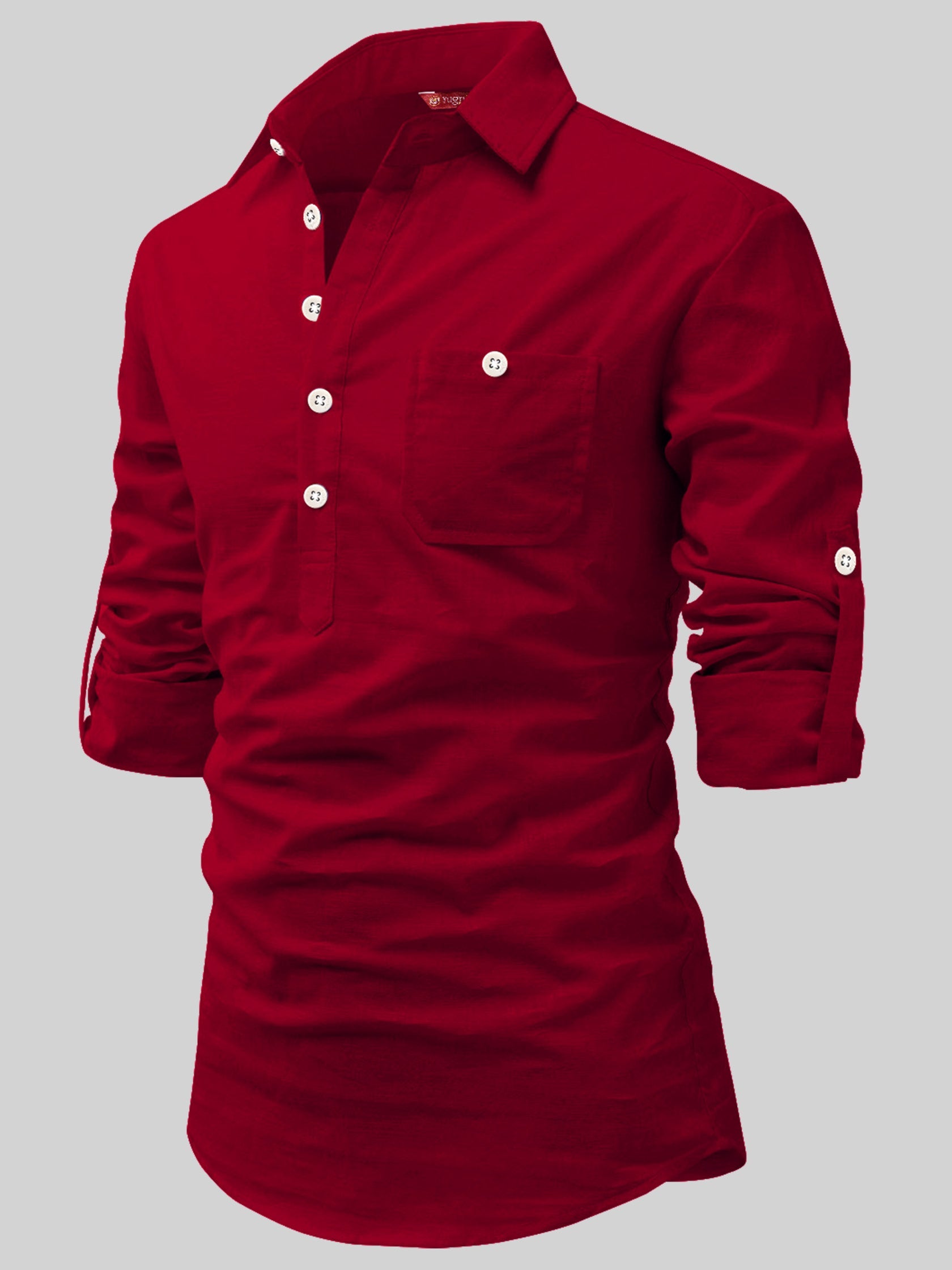 FireFish Men's Slim Fit Dark Teal With White Cotton Short Kurta Pack 2