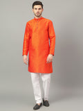 FireFish Brown Geometric Woven Design Straight Jacquard Kurta with Pyjamas Set