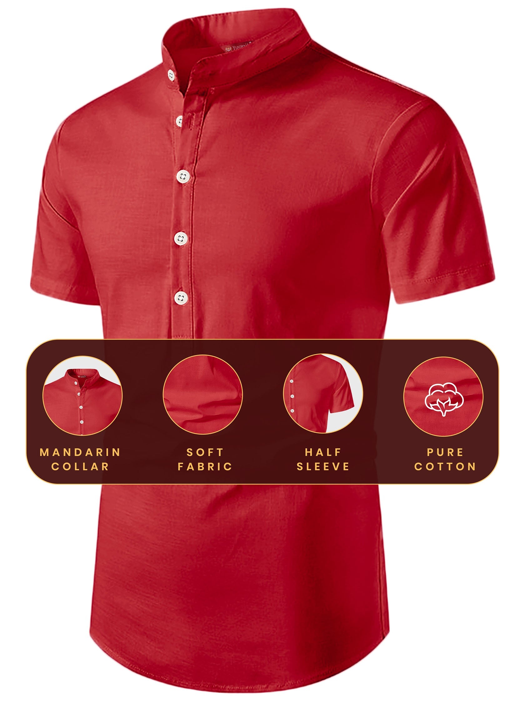 FireFish Men's Slim Fit Half Sleeve Beige Color Pure Cotton Short Kurta