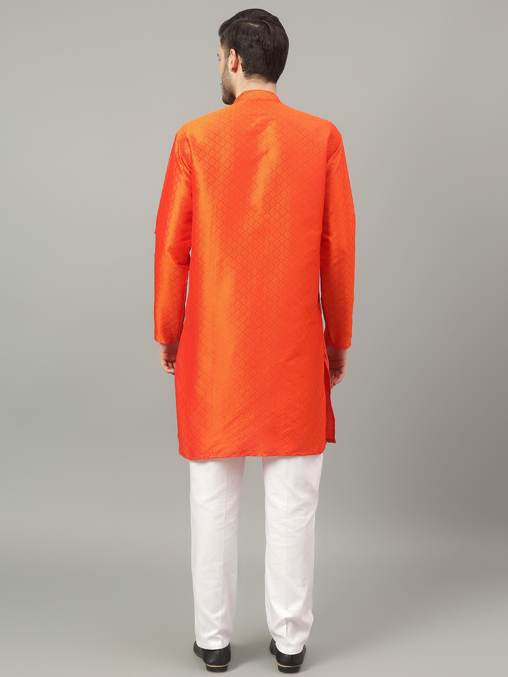 FireFish Brown Geometric Woven Design Straight Jacquard Kurta with Pyjamas Set