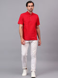 FireFish Men's Slim Fit Beige with White Color Pure Cotton Half Sleeve Short Kurta Pack 2