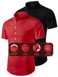 FireFish Men's Slim Fit Beige with Black Color Pure Cotton Half Sleeve Short Kurta Pack 2