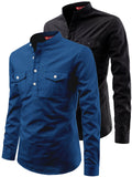 FireFish Men's Slim Fit Double Pocket Beige With Black Cotton Short Kurta Pack 2
