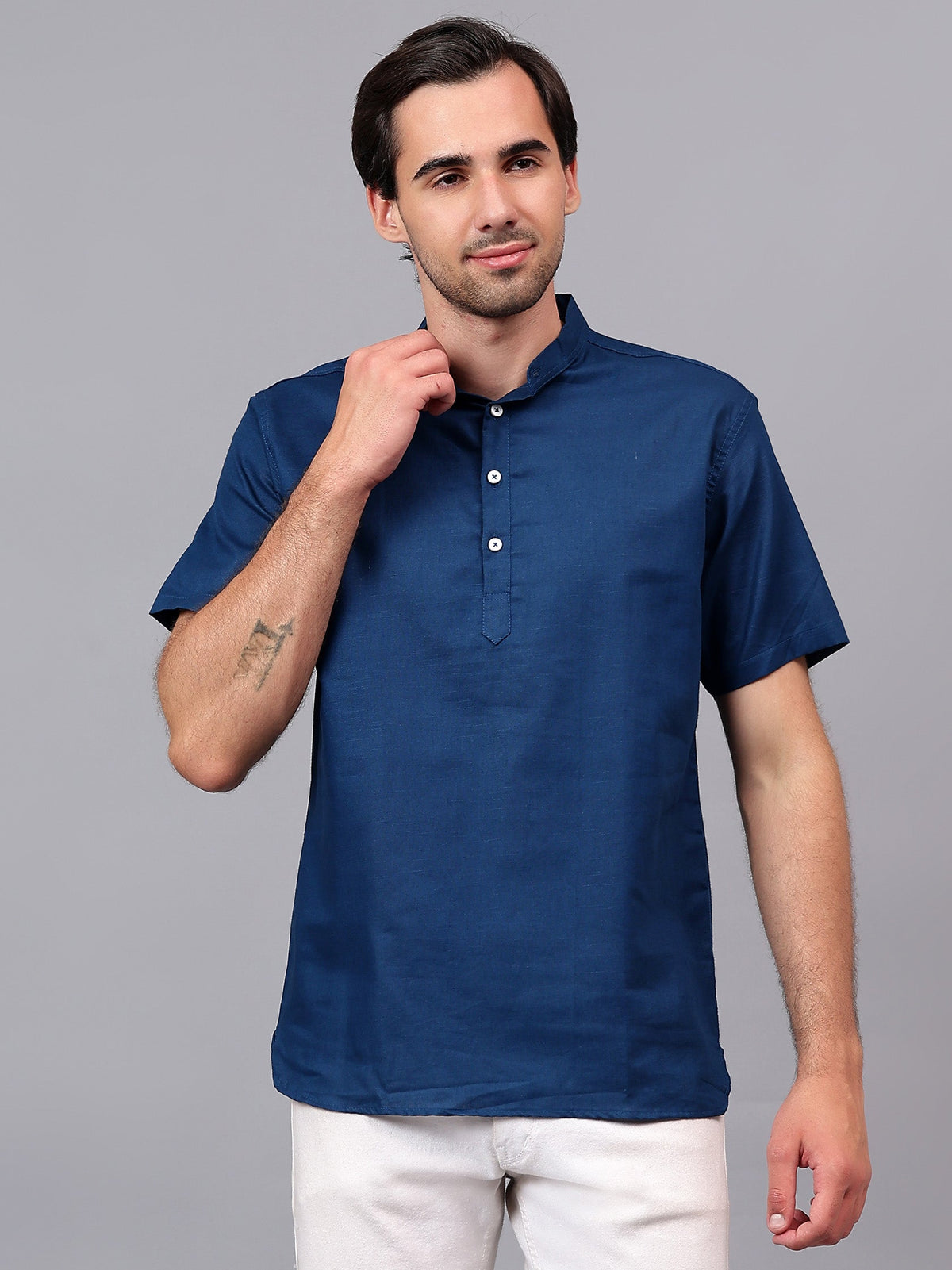 FireFish Men's Slim Fit Half Sleeve Daily Wear Cotton Short Kurta