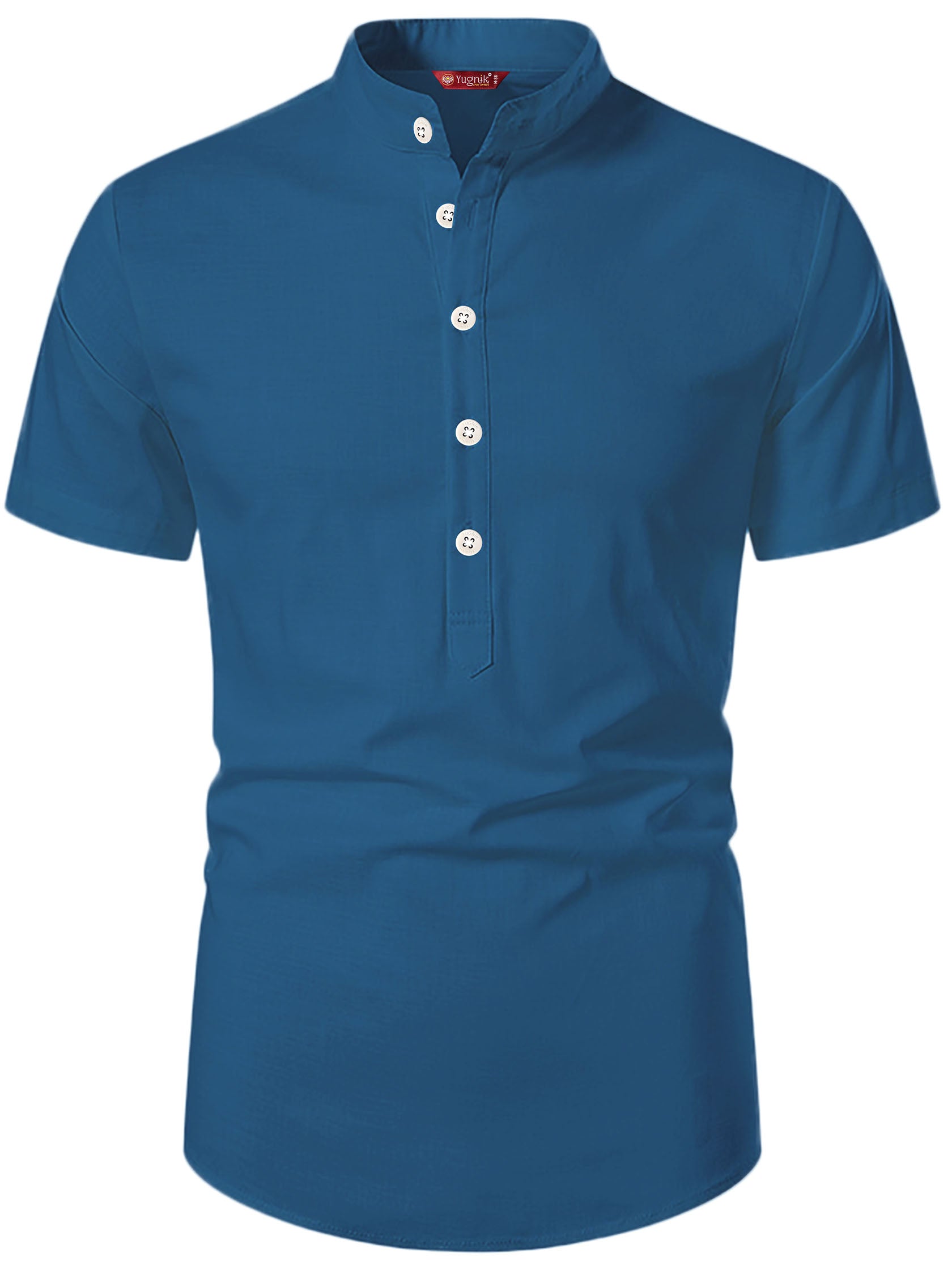FireFish Men's Slim Fit Beige with Black Color Pure Cotton Half Sleeve Short Kurta Pack 2