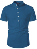 FireFish Men's Slim Fit Beige with Black Color Pure Cotton Half Sleeve Short Kurta Pack 2