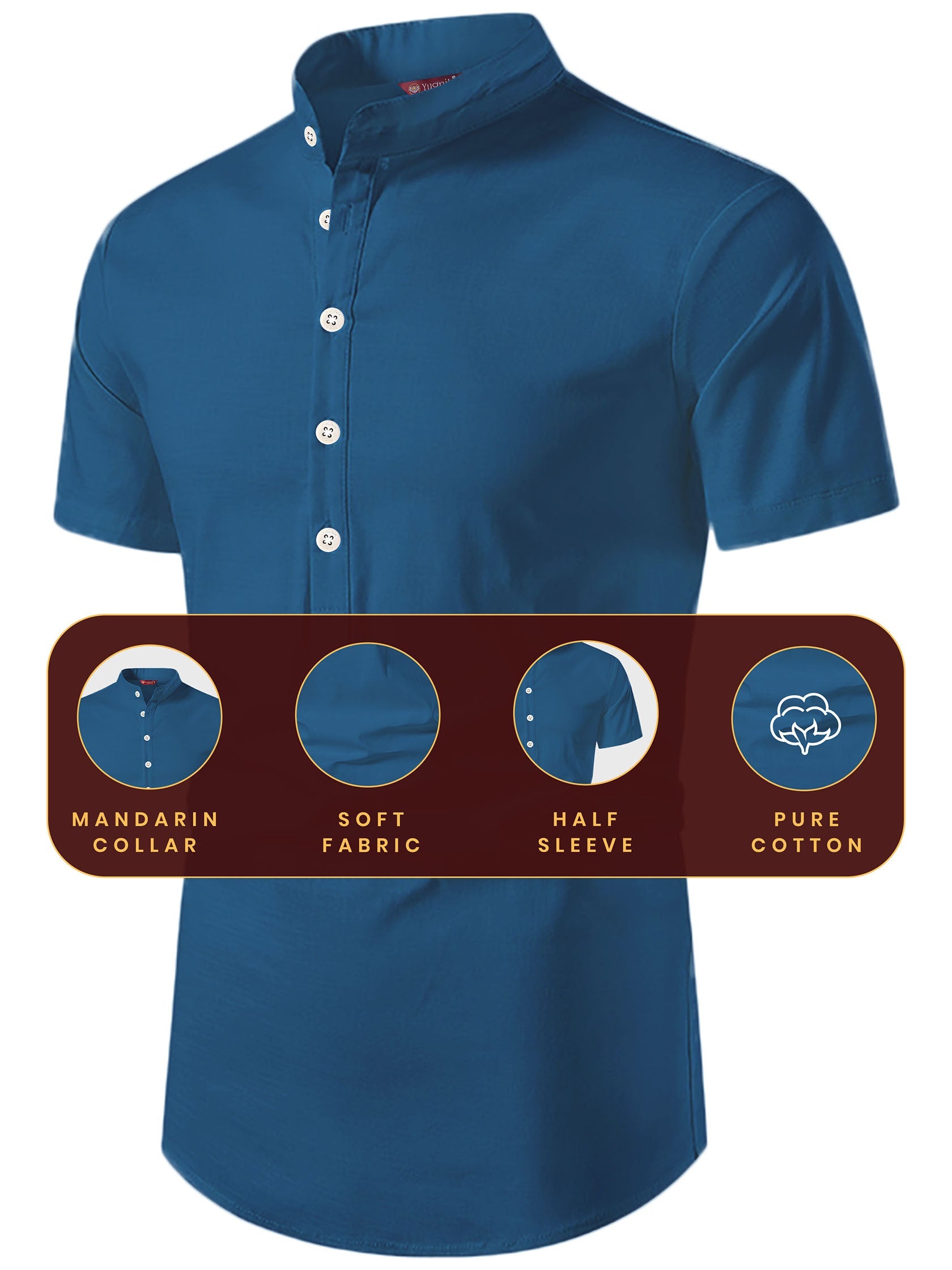 FireFish Men's Slim Fit Half Sleeve Beige Color Pure Cotton Short Kurta