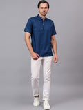 FireFish Men's Slim Fit Beige with Black Color Pure Cotton Half Sleeve Short Kurta Pack 2