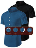 FireFish Men's Slim Fit Beige with Black Color Pure Cotton Half Sleeve Short Kurta Pack 2