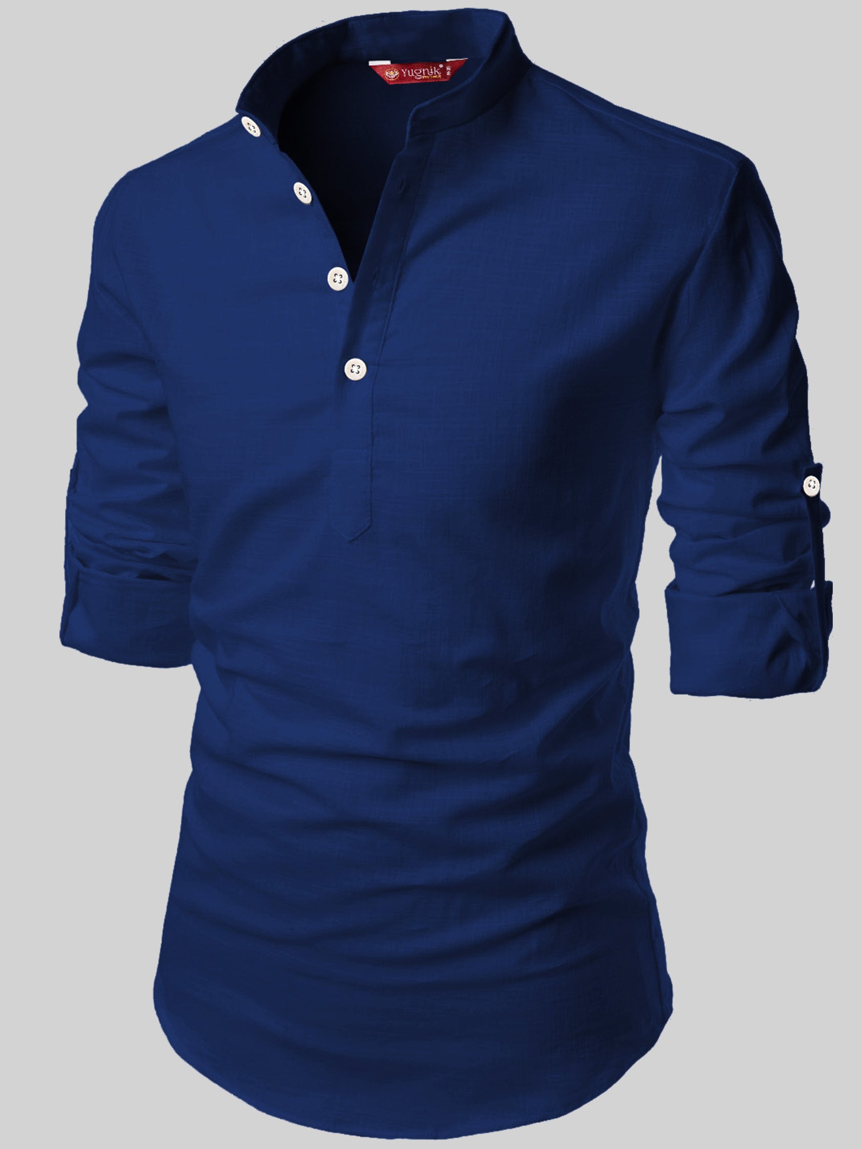 FireFish Men's Slim Fit Full Sleeve Yellow Cotton Short Kurta