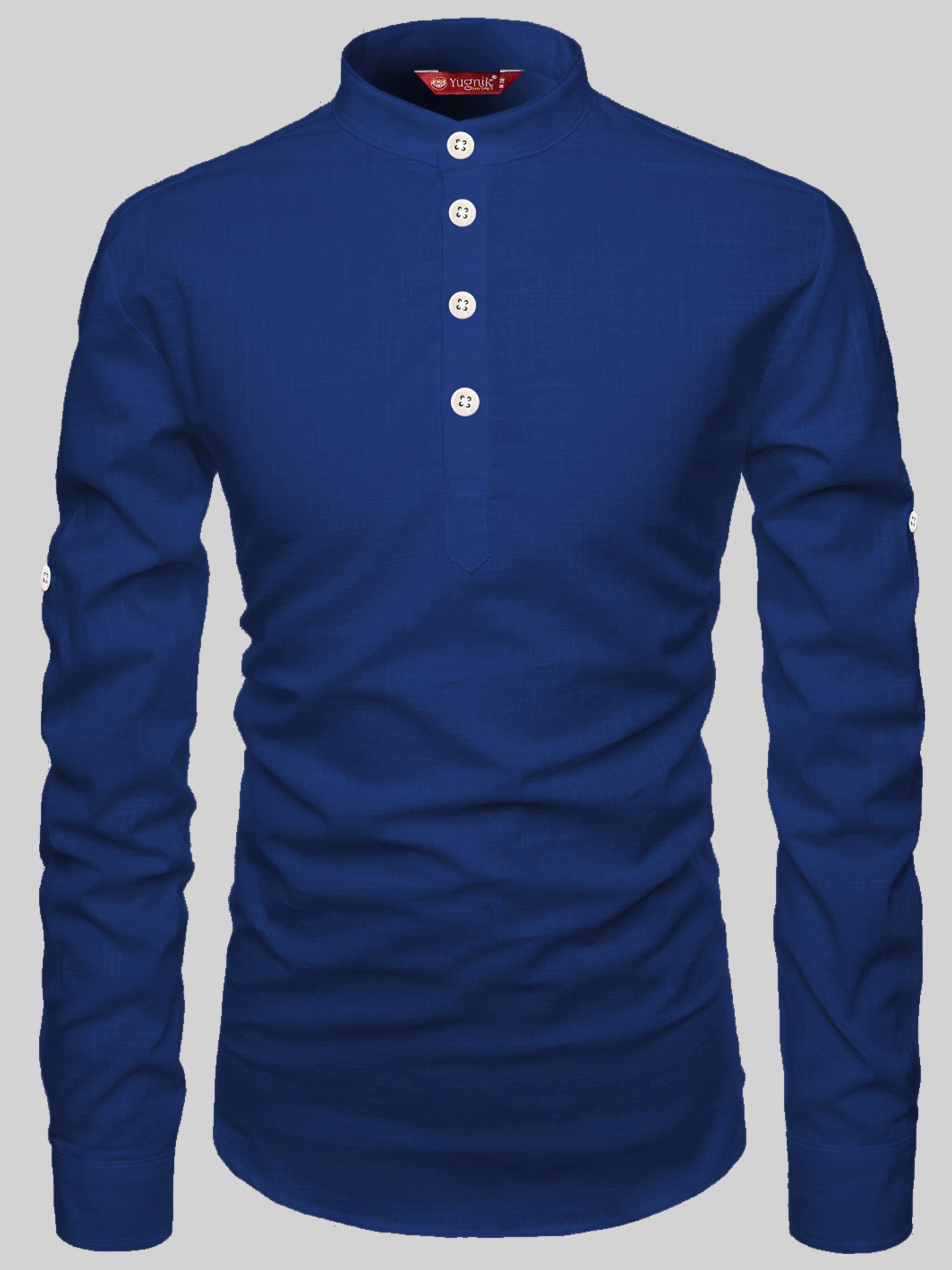 FireFish Men's Slim Fit Full Sleeve Yellow Cotton Short Kurta