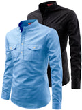 FireFish Men's Slim Fit Double Pocket Beige With Black Cotton Short Kurta Pack 2